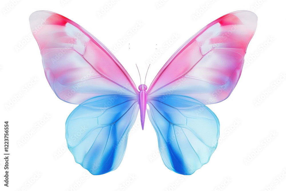 Visual representation of a vibrant butterfly with pink and blue wings, showcasing a delicate and artistic design against a transparent background, ideal for a nature-themed project or digital art usag Visual representation of a vibrant butterfly with pink and blue wings, showcasing a delicate and artistic design against a transparent background, ideal for a nature-themed project or digital art usag