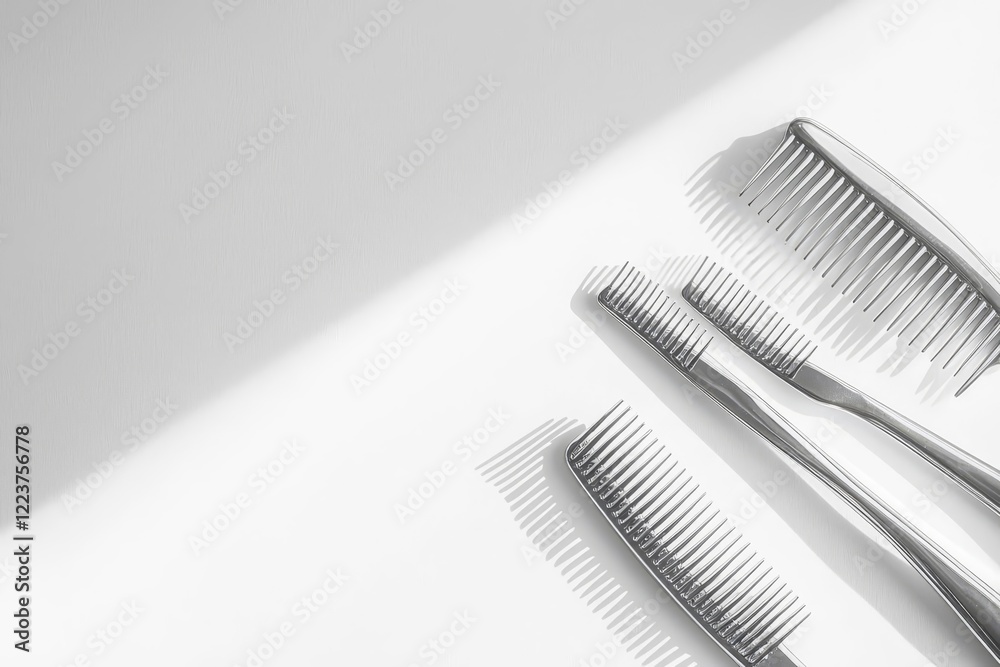 Combs and hairdresser tools in beauty salon on white background top view copyspace. Combs and hairdresser tools in beauty salon on white background top view copyspace.