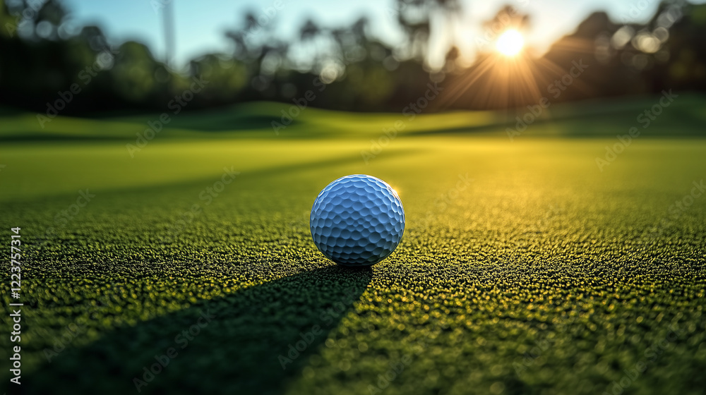 Golf Ball on Pristine Green at Sunrise Golf Ball on Pristine Green at Sunrise