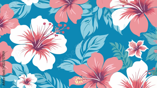 Aloha hibiscus flower Hawaiian tropical seamless pattern. nature floral abstract back ground.