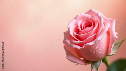 Close-up of a soft pink rose with delicate petals creating a romantic floral atmosphere