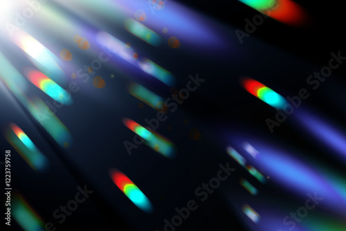 Abstract light beams with vibrant rainbow colors on a dark background. The dynamic gradient streaks create a futuristic and dreamy aesthetic, perfect for creative or technological themes.