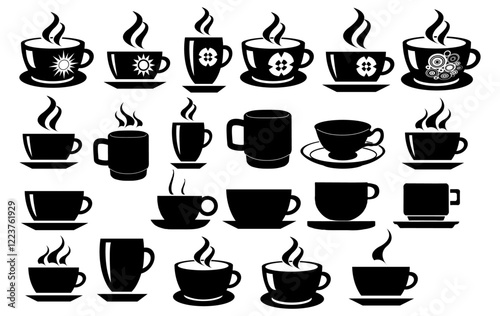 Coffee Cups Silhouette Vector Pack graphic drawing illustration Design Elements for stickers, Posters, streetwear, t-shirts, logos, print-on-demand, print, or branding
