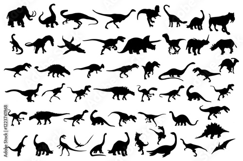 Dinosaurs Silhouette Vector Pack graphic drawing illustration Design Elements for stickers, Posters, streetwear, t-shirts, logos, print-on-demand, print, or branding