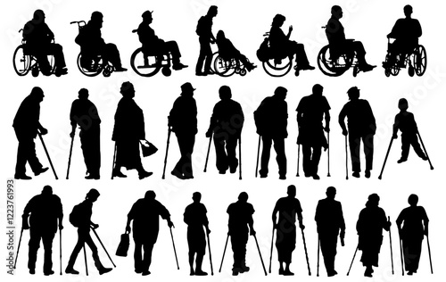 Disabled People Silhouette Vector Pack graphic drawing illustration Design Elements for stickers, Posters, streetwear, t-shirts, logos, print-on-demand, print, or branding