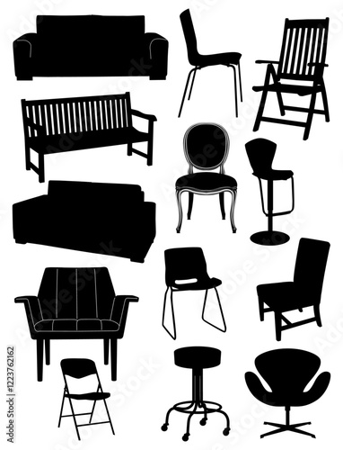 Home Furniture Silhouette Vector Pack graphic drawing illustration for stickers, streetwear, t-shirts, logos, print-on-demand, print, or branding