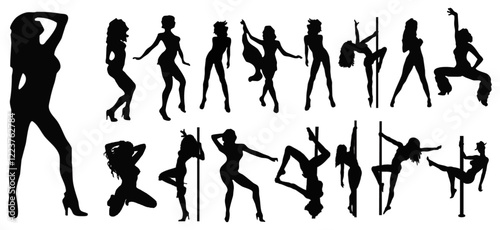 Pol Dancers Silhouette Vector Pack graphic drawing illustration for stickers, streetwear, t-shirts, logos, print-on-demand, print, or branding