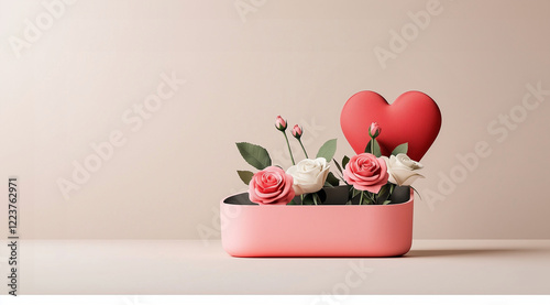 Romantic box with flowers and a heart – a symbol of love and tenderness. Great choice for decorative projects and gift designs.
