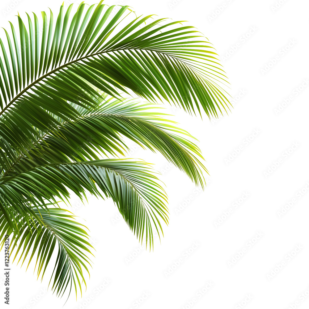 Fototapeta premium Lush Green Palm Fronds Tropical Summer Leaves plant image photo black isolated on transparent or white background, png