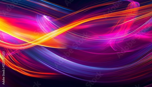 Abstract neon light trails in a cityscape, using long exposure to capture the movement cars and pedestrians as vibrant streaks light.