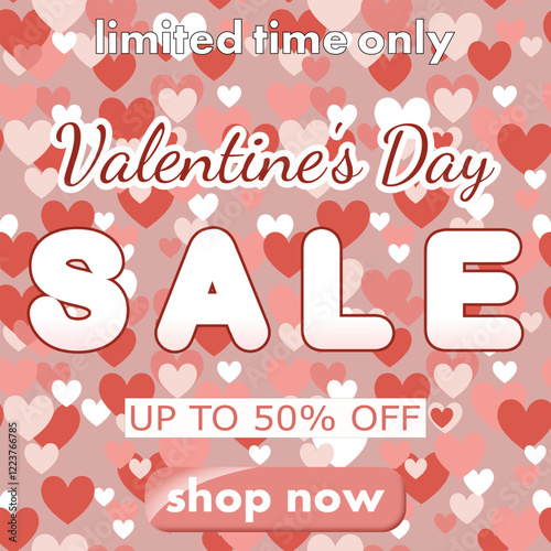 Valentine's Day sale, template discount banner design with multicolored rose hearts to promote purchases in the 14 february. modern vector illustration for poster, flyer, social media, background