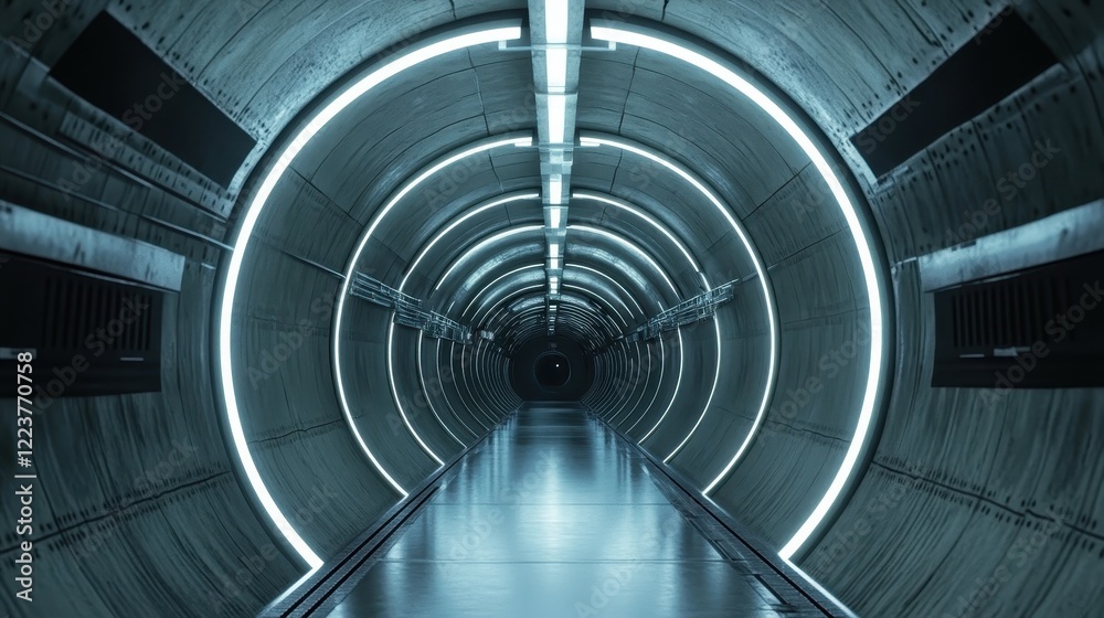Fototapeta premium Futuristic Circular Tunnel with Bright Neon Lights