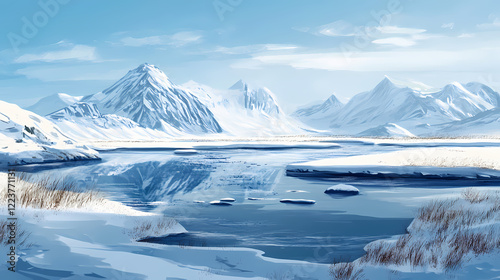 Wallpaper Mural Iceland winter scene. Winter Lagoon. Illustration Torontodigital.ca