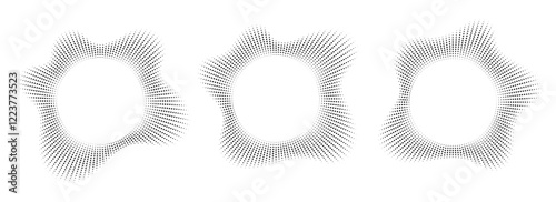 Sound wave, circular equalizer icons, round music soundwave shape, concentric energy burst. Vector illustration.