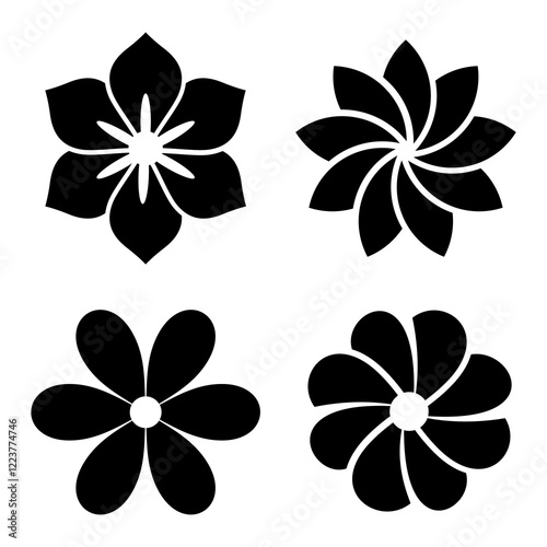 Flower set silhouette icon vector image,isolated on white background,minimalist,simple and modern ideas