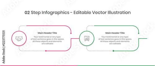 2 Steps Infographics Design Template - Graph, Pie chart, workflow layout, rectangle diagram, brochure, report, presentation, web design Editable Vector illustration