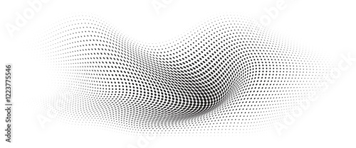 Background Flowing Wave Dot Halftone Pattern: Curve Gradient Shape on Transparent Background. Suitable for AI, Tech, Network, Digital, Science, and Technology Themes.