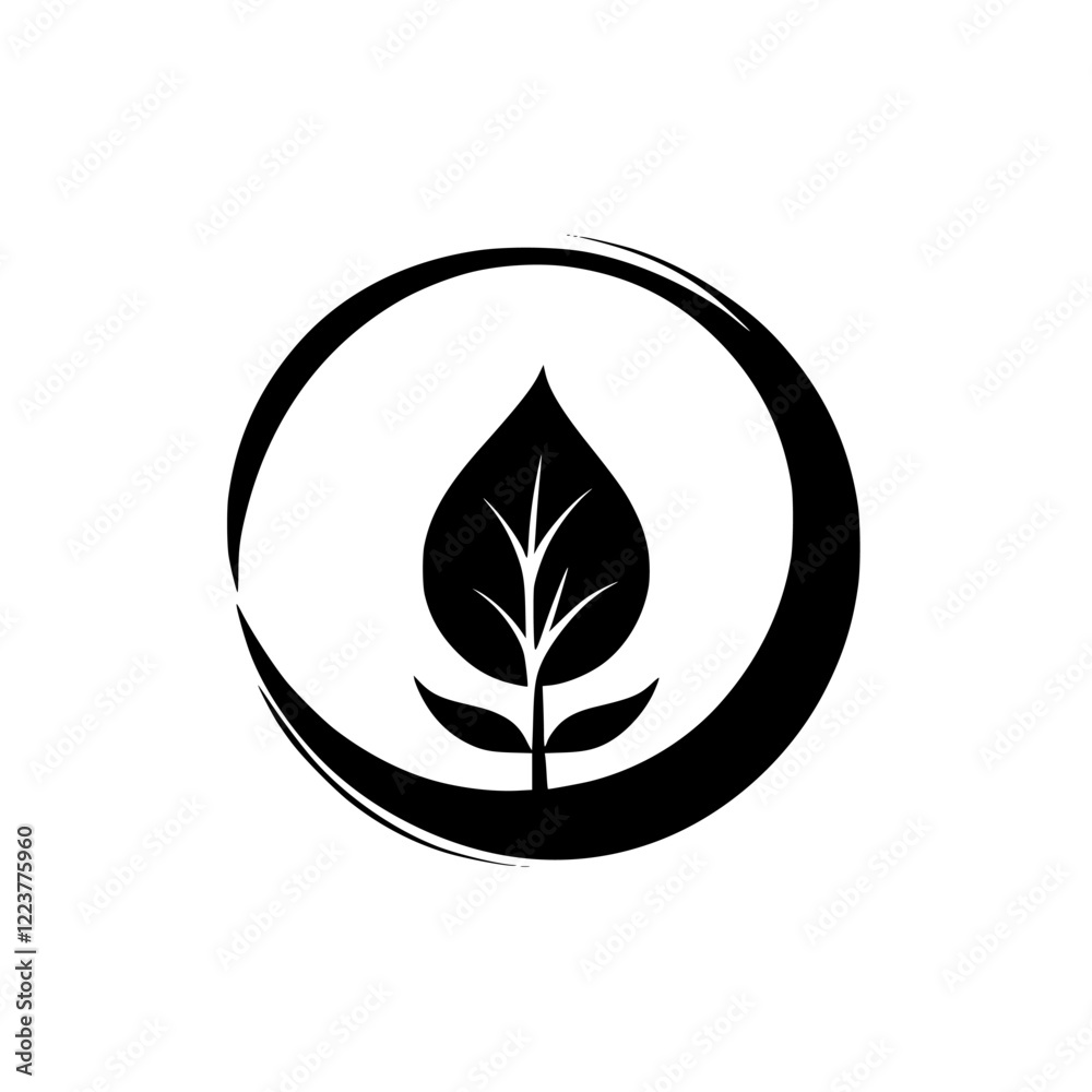 Elegant Plant Leaf Circle Logo Design: Eco-Friendly Symbol for Nature, Ecology, and Growth Elegant Plant Leaf Circle Logo Design: Eco-Friendly Symbol for Nature, Ecology, and Growth