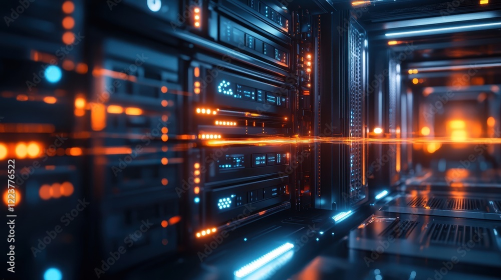Obraz premium Illuminated Data Servers In Modern Data Center