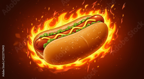 Flaming Hot Dog: Delicious Grilled Hotdog on Fire photo