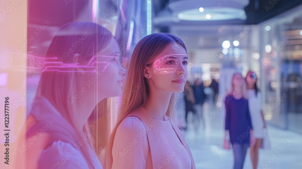 Obraz premium Young Woman Experiencing Augmented Reality In A Modern Mall