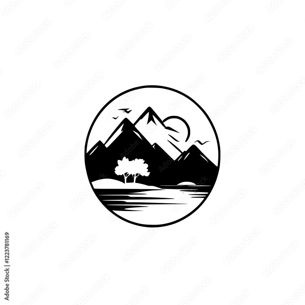 Obraz premium Majestic Mountain Lake Sunset Landscape: A serene nature scene with tranquil waters, majestic mountains, and birds in flight. Perfect for travel, adventure, and nature lovers.