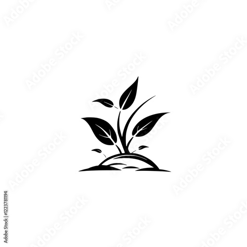 Elegant Plant Sprout: A Black and White Botanical Illustration. Perfect for nature lovers and design projects. Simple, yet sophisticated, this image evokes growth and new beginnings.