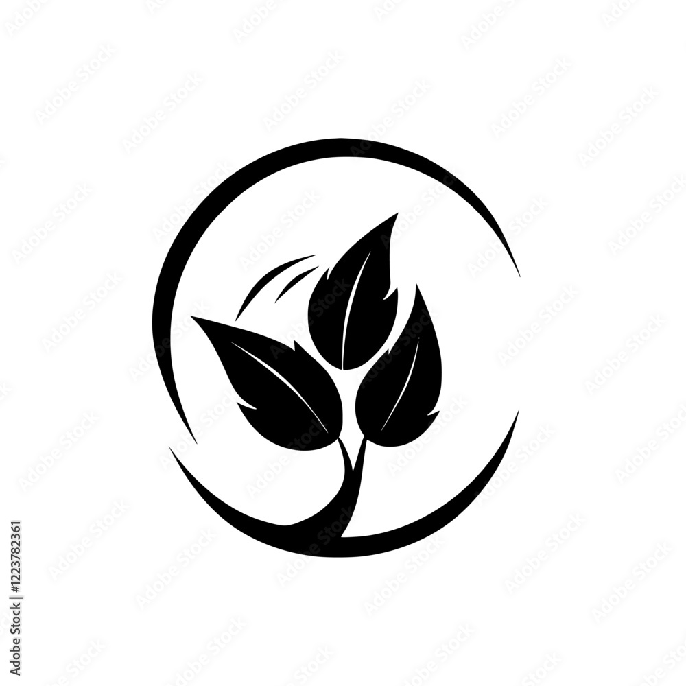 Fototapeta premium Elegant Plant Leaves Logo Design: Minimalist Black and White Nature Icon