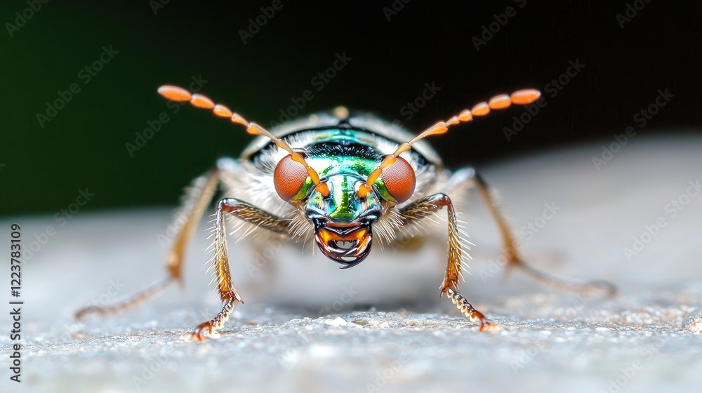 Fototapeta premium Close-up vibrant beetle, macro photography, nature, insect world, wildlife background, educational use