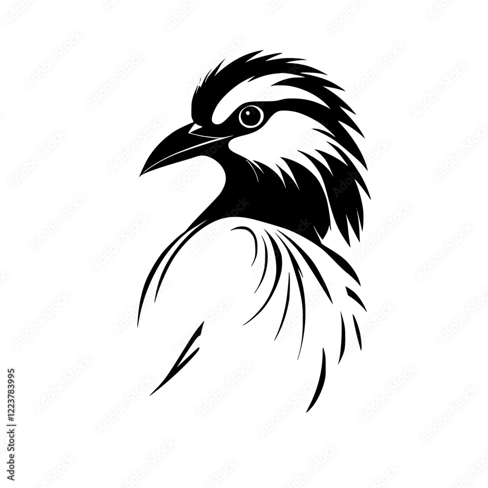 Obraz premium Elegant Bird Silhouette: Monochrome Avian Art Print. A stylish, abstract vector illustration of a bird, perfect for nature lovers and graphic design enthusiasts.