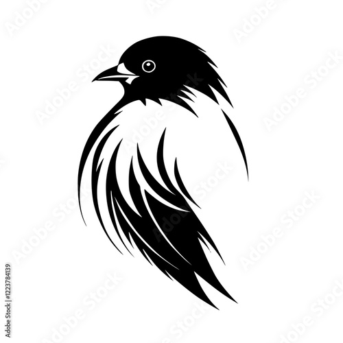 Abstract Bird Silhouette: Black and White Avian Vector Graphic