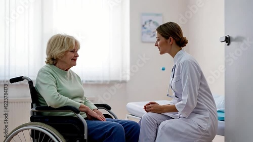 Wallpaper Mural Caregiver nurse helps happy patient or Smiling nurse assists woman in wheelchair in hospital Torontodigital.ca