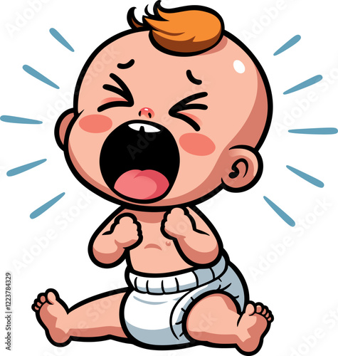a capricious baby in a diaper screams loudly