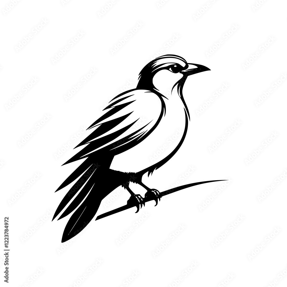 Fototapeta premium Majestic Bird: Black and White Bird Illustration, Nature Wildlife Graphic Design