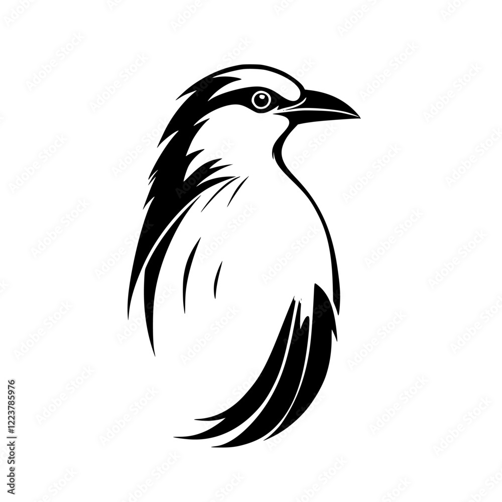 Fototapeta premium Elegant Shrike Bird: Black and White Vector Illustration. Perfect for nature lovers, wildlife enthusiasts, and graphic design projects. A stylish and modern art piece.