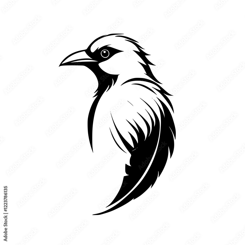 Obraz premium Elegant Bird Silhouette: Black and White Feather Design. Perfect for nature lovers and minimalist art enthusiasts. A stylish vector graphic for various applications.