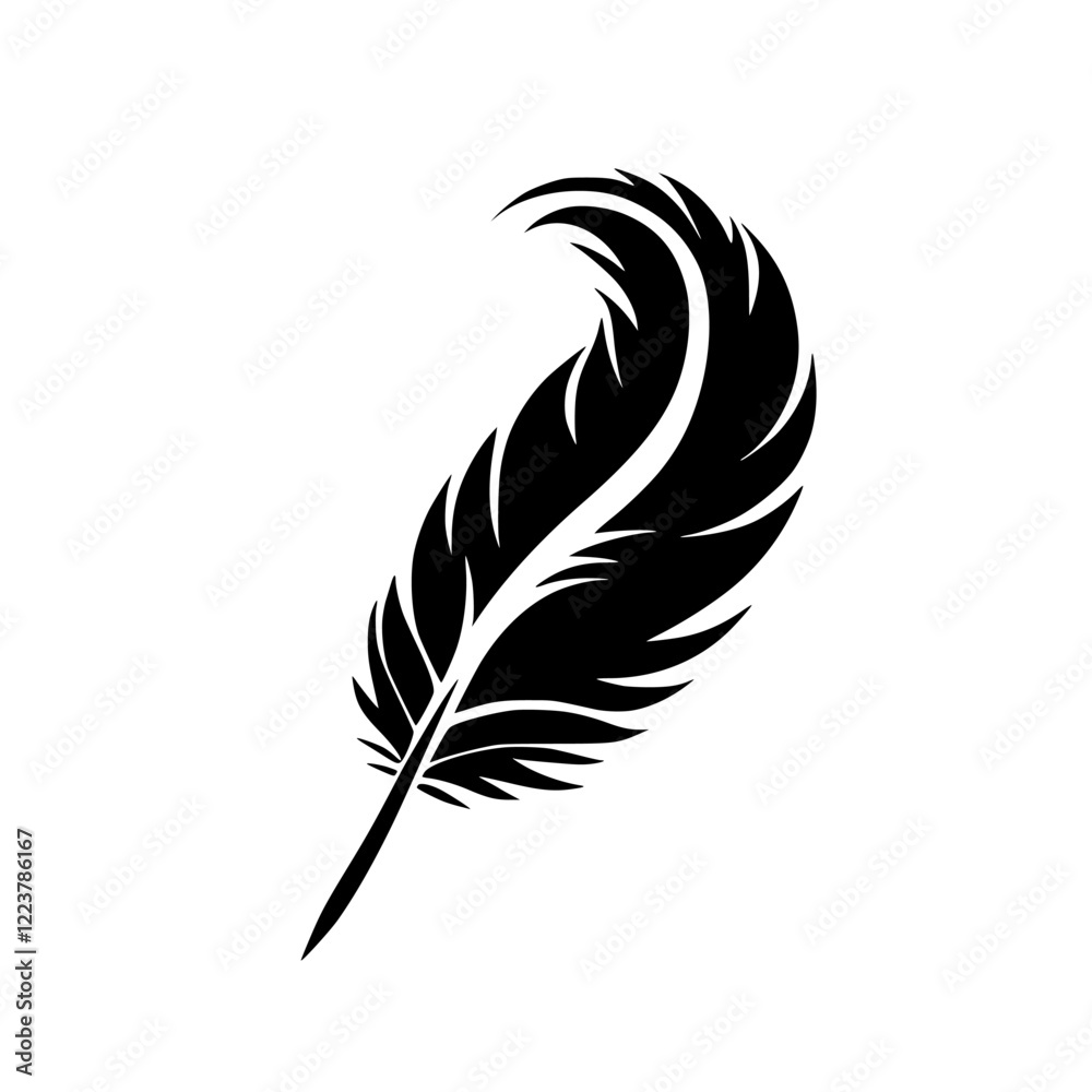 Fototapeta premium Elegant Black Feather: Quill Pen Symbol, Simple Vector Graphic Design. Perfect for writing, nature, and vintage themed projects.
