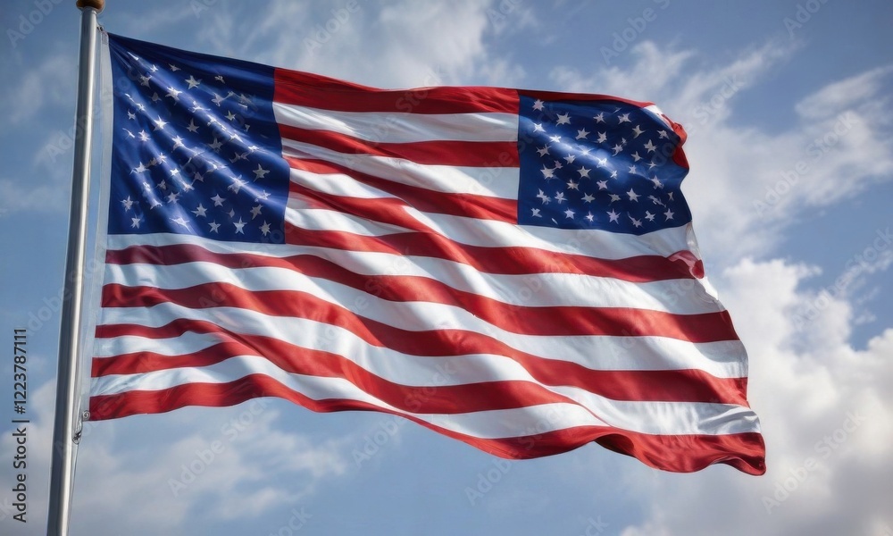 Obraz premium American flag waving in wind with bright colors and bold stripes illustration, patriotic, nation