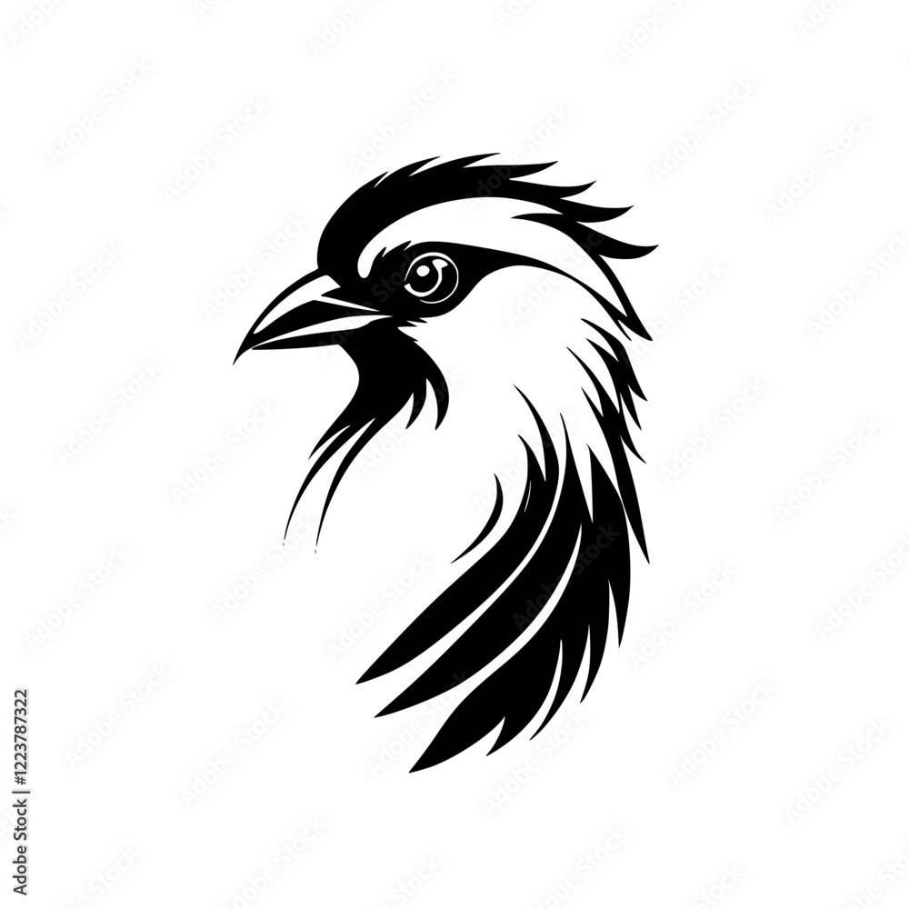 Obraz premium Elegant Bird Profile: Black and White Vector Graphic. Perfect for logo, design, or nature-themed projects. Clean lines and minimalist style.