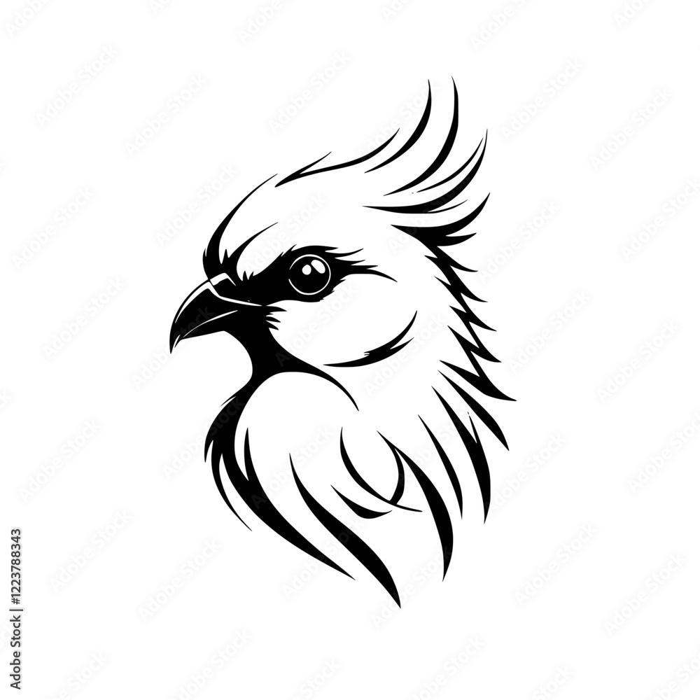 Fototapeta premium Elegant Bird Profile: Black and White Vector Art. A stylish minimalist design, perfect for nature lovers and graphic designers. This abstract bird illustration is a captivating piece of art.