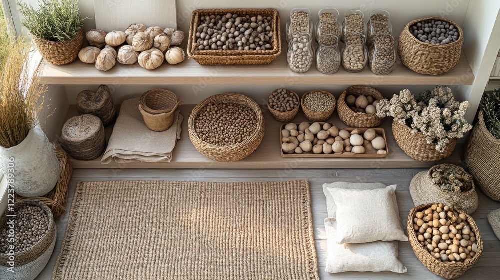 Minimalistic Interior Design Flat Lay with Neutral Tones and Textures in Scandinavian Style Minimalistic Interior Design Flat Lay with Neutral Tones and Textures in Scandinavian Style