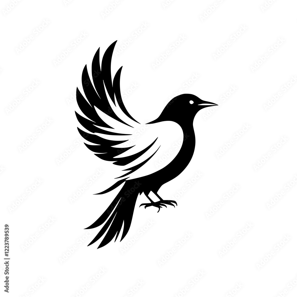 Fototapeta premium Majestic Bird in Flight: Black and White Avian Silhouette, Elegant Wings, Wildlife Vector Graphic