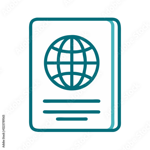 Passport icon with globe symbol in modern teal outline style.