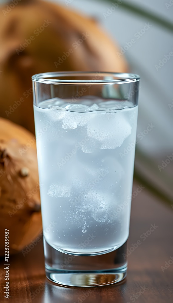 Refreshing Coconut Water with Ice in Glass Refreshing Coconut Water with Ice in Glass