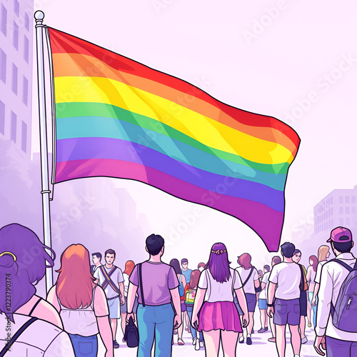 LGBTQ Pride lilac. Rainbow enrollee colorful bystanders diversity Flag. Gradient motley colored aginonbinary LGBT rights parade festival unyielding diverse gender illustration photo