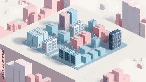 Abstract 3D Cityscape in Pastel Colors