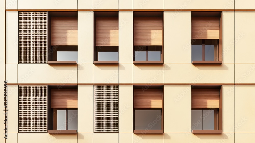 Modern Building Facade With Roller Shutters And Grilles Modern Building Facade With Roller Shutters And Grilles