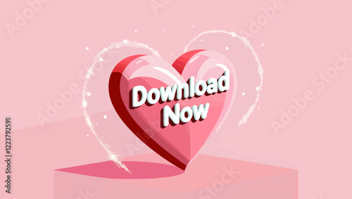 Pink Heart Download Now Button Sparkles Graphic Resource