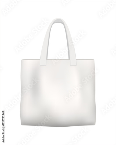 White fabric bag with handle mockup. Canvas blank  bag, ideal for branding, fashion, and streetwear design mockups. Vector realistic illustration isolated on white background.	
