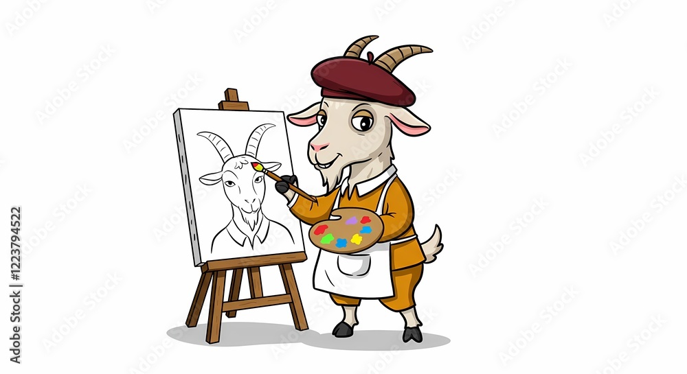 Artistic Goat Painting Self Portrait on Easel Creative Animal Illustration Artistic Goat Painting Self Portrait on Easel Creative Animal Illustration
